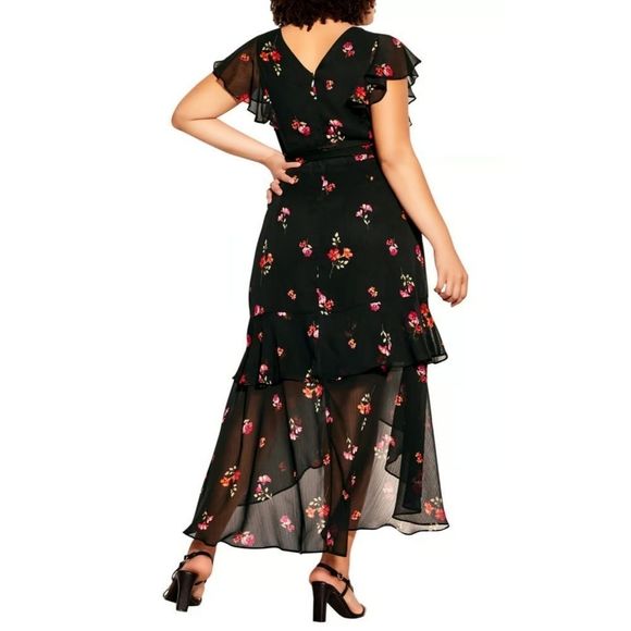 CITY CHIC Bloom Floral Wrap Maxi Dress in Black - Picture 2 of 12